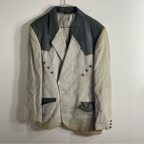 Vintage Pioneer Wear Corduroy & Leather Western Blazer Jacket 46L Gray Cowboy - Picture 2 of 12